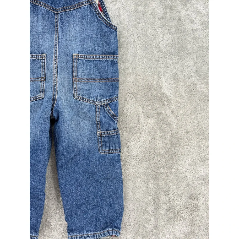 Vintage OshKosh Overalls Toddler Size 2T Flannel Lined Patchwork Denim Logo Blue